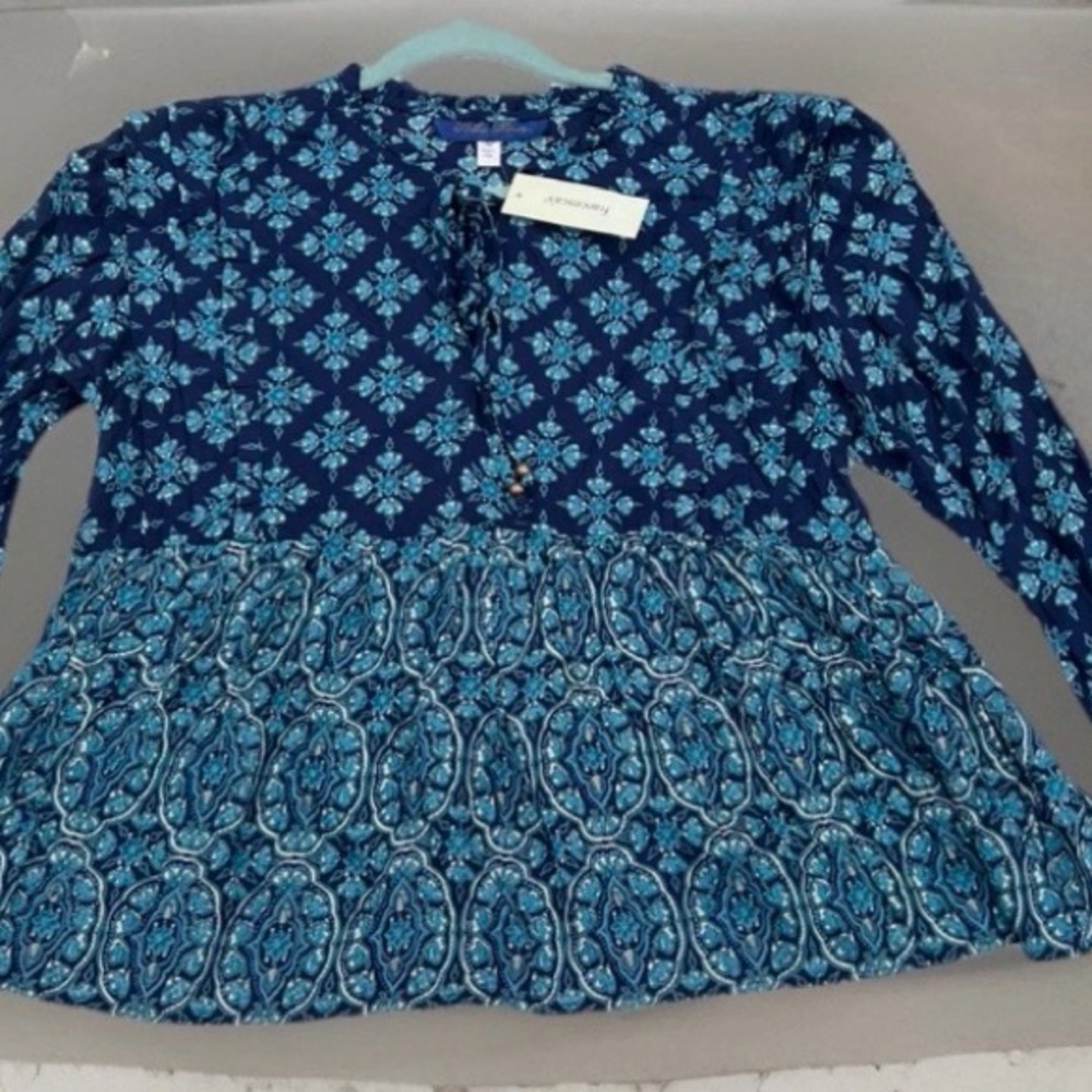 Boho Prairie Blue Rain Tiered geometric pattern ruffled peasant Cottagecore Szmd